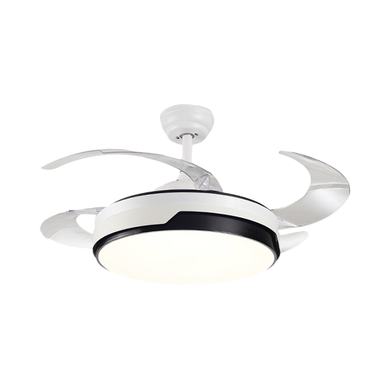 Acrylic Drum-Shaped Ceiling Fan Light Minimalism White 4-Blade LED Semi Flush Mount Lighting, 42" Wide Clearhalo 'Ceiling Fans with Lights' 'Ceiling Fans' 'Modern Ceiling Fans' 'Modern' Lighting' 1290044