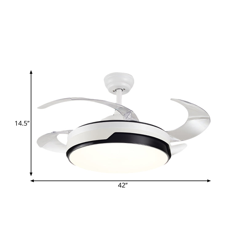 Acrylic Drum-Shaped Ceiling Fan Light Minimalism White 4-Blade LED Semi Flush Mount Lighting, 42" Wide Clearhalo 'Ceiling Fans with Lights' 'Ceiling Fans' 'Modern Ceiling Fans' 'Modern' Lighting' 1290045