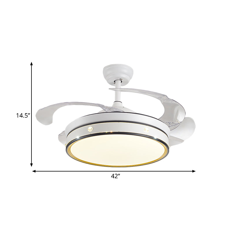 Acrylic Drum-Shaped Ceiling Fan Light Minimalism White 4-Blade LED Semi Flush Mount Lighting, 42" Wide Clearhalo 'Ceiling Fans with Lights' 'Ceiling Fans' 'Modern Ceiling Fans' 'Modern' Lighting' 1290055