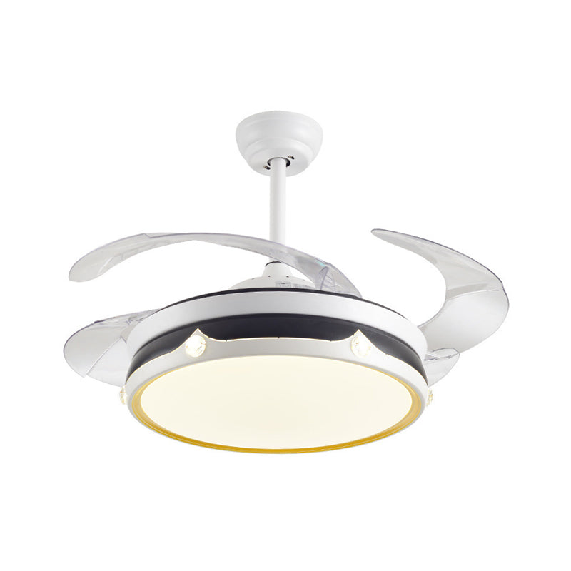 Acrylic Drum-Shaped Ceiling Fan Light Minimalism White 4-Blade LED Semi Flush Mount Lighting, 42" Wide Clearhalo 'Ceiling Fans with Lights' 'Ceiling Fans' 'Modern Ceiling Fans' 'Modern' Lighting' 1290059