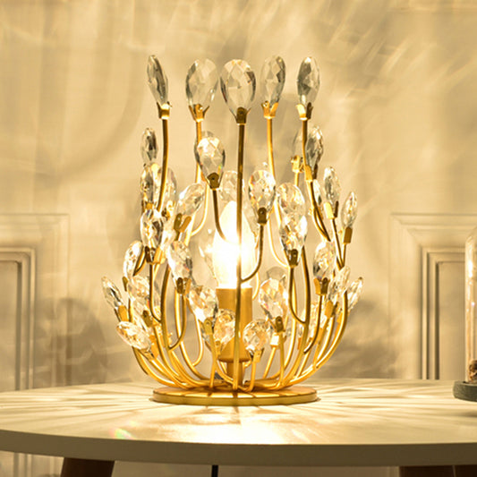 1 Head Table Lamp with Swirled Arm Crystal Teardrops Contemporary Bedchamber Night Light in Gold Gold Clearhalo 'Lamps' 'Table Lamps' Lighting' 1290119