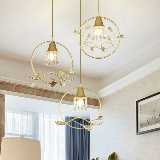 3 Bulbs Crystal Multi Light Pendant Modern Gold Cylindrical Dinning Room Hanging Lamp Kit Gold Clearhalo 'Ceiling Lights' 'Modern Pendants' 'Modern' 'Pendant Lights' 'Pendants' Lighting' 1290123