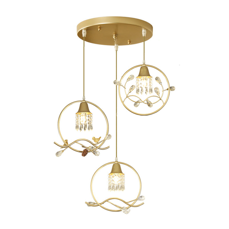 3 Bulbs Crystal Multi Light Pendant Modern Gold Cylindrical Dinning Room Hanging Lamp Kit Clearhalo 'Ceiling Lights' 'Modern Pendants' 'Modern' 'Pendant Lights' 'Pendants' Lighting' 1290125