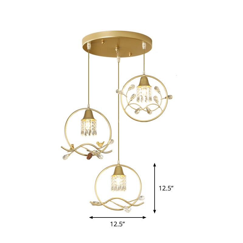 3 Bulbs Crystal Multi Light Pendant Modern Gold Cylindrical Dinning Room Hanging Lamp Kit Clearhalo 'Ceiling Lights' 'Modern Pendants' 'Modern' 'Pendant Lights' 'Pendants' Lighting' 1290126