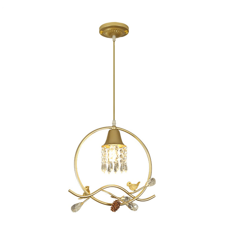 Bird/Flower Sleeping Room Suspension Light Modern Crystal Stands 1 Bulb Gold Hanging Lamp Kit Clearhalo 'Ceiling Lights' 'Modern Pendants' 'Modern' 'Pendant Lights' 'Pendants' Lighting' 1290136