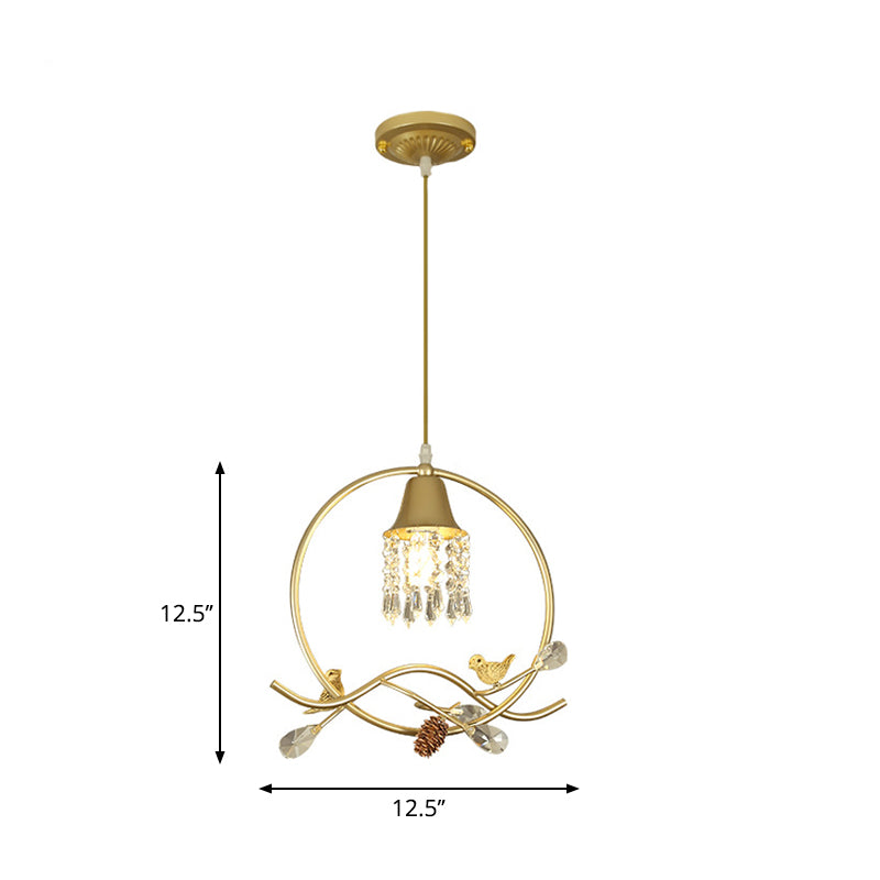 Bird/Flower Sleeping Room Suspension Light Modern Crystal Stands 1 Bulb Gold Hanging Lamp Kit Clearhalo 'Ceiling Lights' 'Modern Pendants' 'Modern' 'Pendant Lights' 'Pendants' Lighting' 1290137