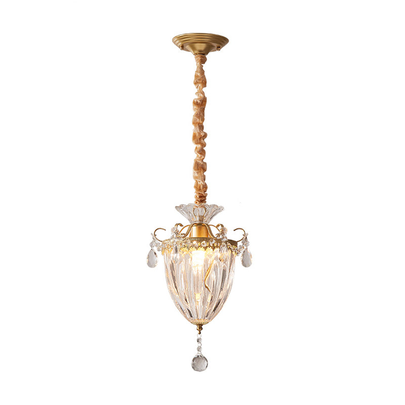 Gold 1 Head Down Lighting Pendant Contemporary Crystal Lantern Suspension Lamp for Parlour Clearhalo 'Ceiling Lights' 'Modern Pendants' 'Modern' 'Pendant Lights' 'Pendants' Lighting' 1290144