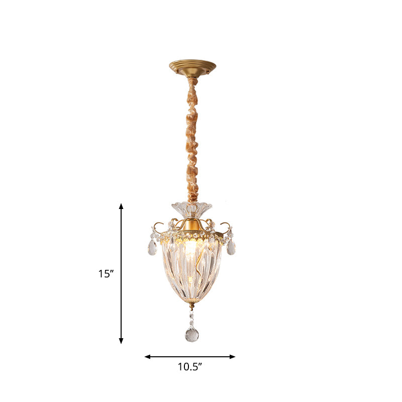 Gold 1 Head Down Lighting Pendant Contemporary Crystal Lantern Suspension Lamp for Parlour Clearhalo 'Ceiling Lights' 'Modern Pendants' 'Modern' 'Pendant Lights' 'Pendants' Lighting' 1290146