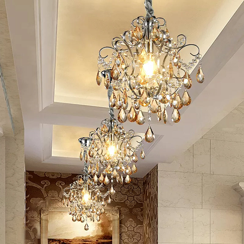 Crystal Teardrops Swirling Arm Hanging Light Modern 1 Head Dinning Hall Suspension Pendant in Silver Clearhalo 'Ceiling Lights' 'Modern Pendants' 'Modern' 'Pendant Lights' 'Pendants' Lighting' 1290152