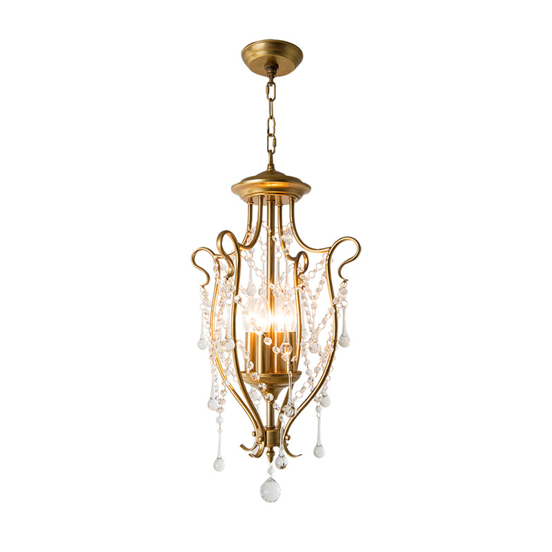 Modern Swirled Iron Suspension Pendant 4 Heads Crystal Stands Swag Lamp for Dinning Hall in Brass Clearhalo 'Ceiling Lights' 'Modern Pendants' 'Modern' 'Pendant Lights' 'Pendants' Lighting' 1290164