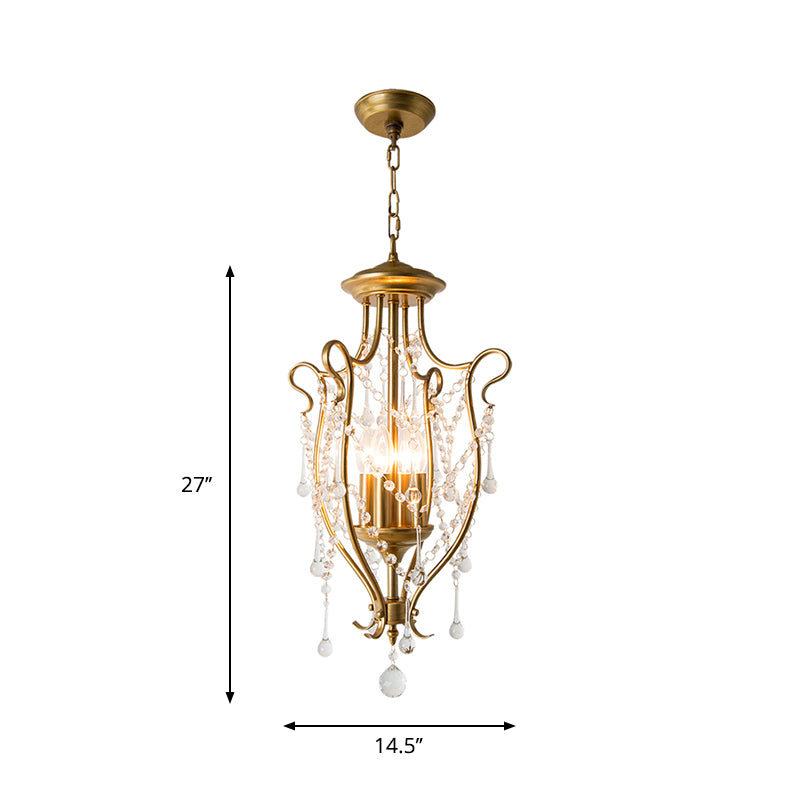 Modern Swirled Iron Suspension Pendant 4 Heads Crystal Stands Swag Lamp for Dinning Hall in Brass Clearhalo 'Ceiling Lights' 'Modern Pendants' 'Modern' 'Pendant Lights' 'Pendants' Lighting' 1290166