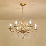 6 Heads Hanging Chandelier Traditional Candelabra Crystal Water Drops Suspended Lamp in Gold Clearhalo 'Ceiling Lights' 'Chandeliers' Lighting' options 1290172