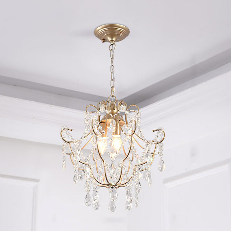 3 Heads Crystal Stands Chandelier Contemporary Gold Curved Arms Living Room Suspension Lighting Gold Clearhalo 'Ceiling Lights' 'Chandeliers' 'Modern Chandeliers' 'Modern' Lighting' 1290179