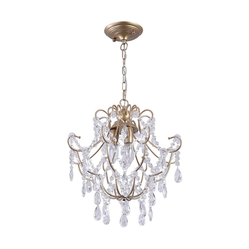 3 Heads Crystal Stands Chandelier Contemporary Gold Curved Arms Living Room Suspension Lighting Clearhalo 'Ceiling Lights' 'Chandeliers' 'Modern Chandeliers' 'Modern' Lighting' 1290181