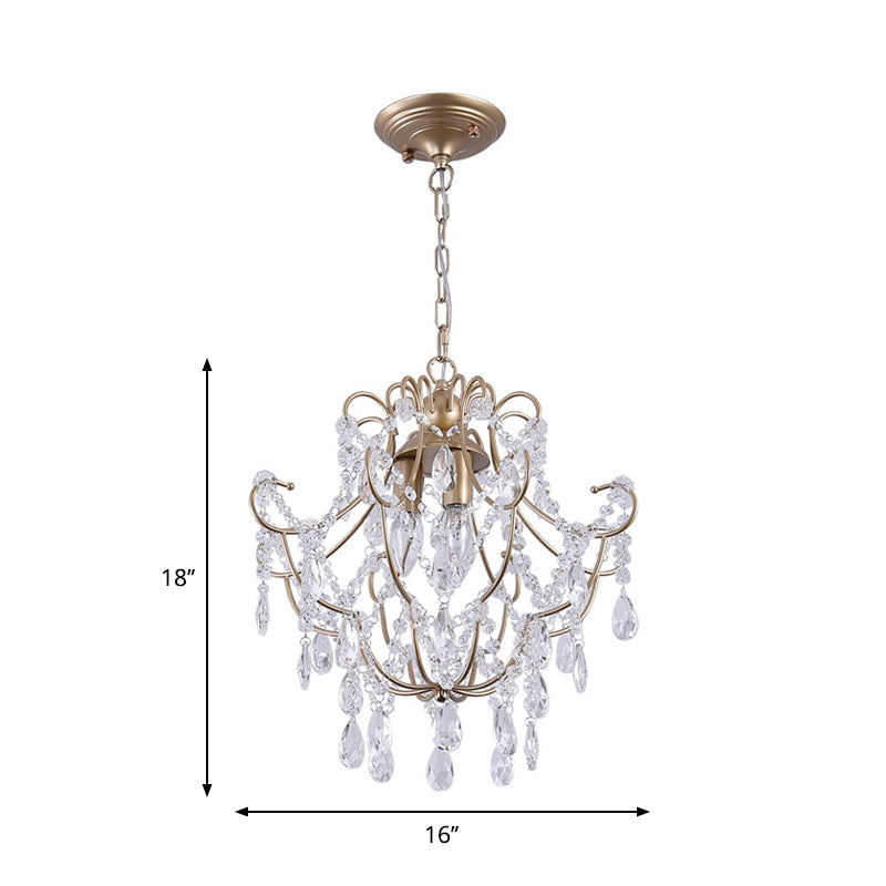 3 Heads Crystal Stands Chandelier Contemporary Gold Curved Arms Living Room Suspension Lighting Clearhalo 'Ceiling Lights' 'Chandeliers' 'Modern Chandeliers' 'Modern' Lighting' 1290182