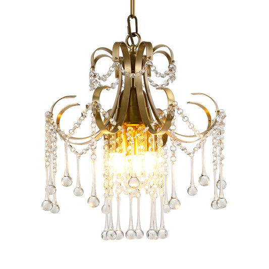 Curvy Arm Crystal Beads Ceiling Pendant Modern 3 Bulbs Bedchamber Chandelier Lamp in Gold Clearhalo 'Ceiling Lights' 'Chandeliers' 'Modern Chandeliers' 'Modern' Lighting' 1290184