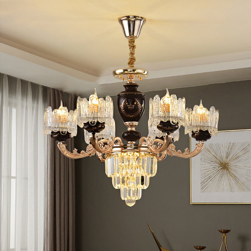 Black and Gold Drum Suspension Lighting Traditional Crystal 6 Heads Dinning Room Chandelier Black-Gold Clearhalo 'Ceiling Lights' 'Chandeliers' Lighting' options 1290203_2f8eb0d1-59bb-4f93-8e65-4e1fc2094583