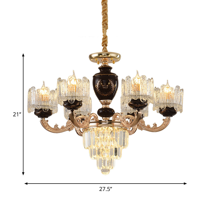 Black and Gold Drum Suspension Lighting Traditional Crystal 6 Heads Dinning Room Chandelier Clearhalo 'Ceiling Lights' 'Chandeliers' Lighting' options 1290206