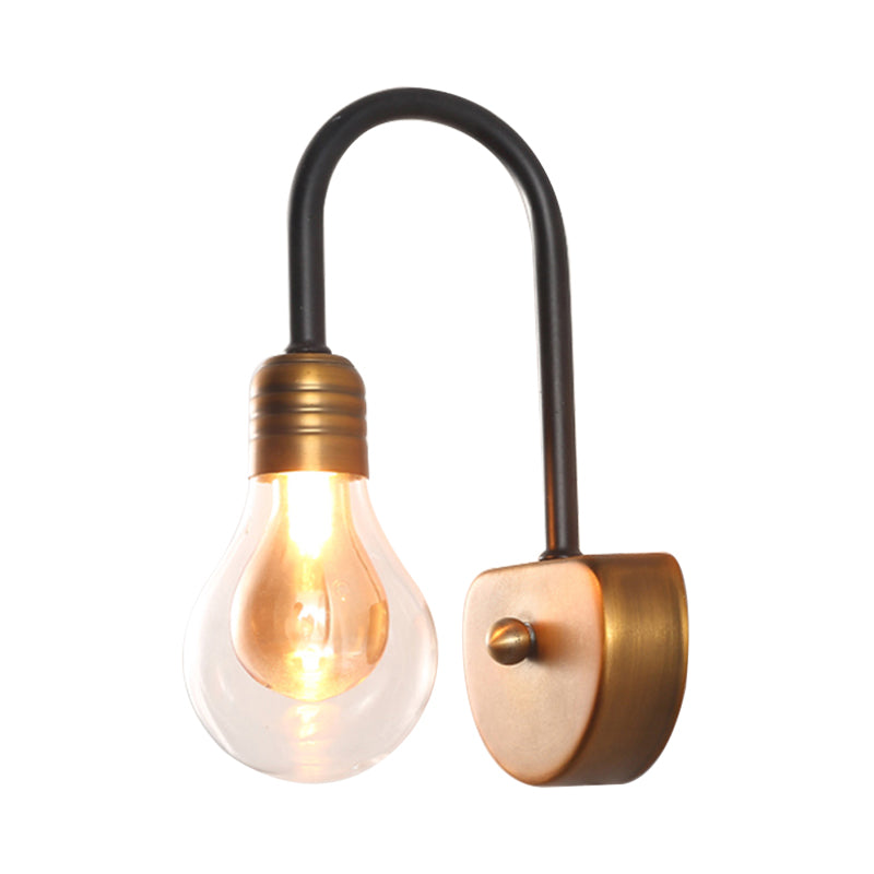 Clear Glass Bulb Wall Lighting Contemporary 1/2/3 Lights Led Wall Sconce Light in Brass with Curved Arm Clearhalo 'Cast Iron' 'Glass' 'Industrial' 'Modern wall lights' 'Modern' 'Tiffany' 'Traditional wall lights' 'Wall Lamps & Sconces' 'Wall Lights' Lighting' 129021