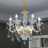 Clear Crystal Gold Suspension Lamp Candlestick 6 Heads Traditional Chandelier Lighting for Hall Clearhalo 'Ceiling Lights' 'Chandeliers' Lighting' options 1290211