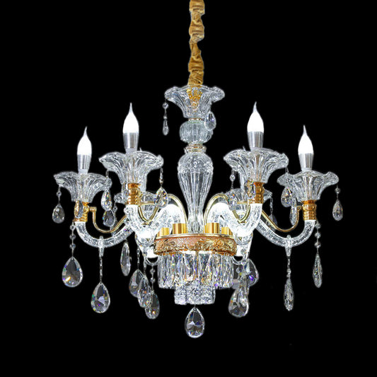 Clear Crystal Gold Suspension Lamp Candlestick 6 Heads Traditional Chandelier Lighting for Hall Clearhalo 'Ceiling Lights' 'Chandeliers' Lighting' options 1290213