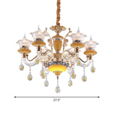 Yellow Candle Chandelier Traditional Crystal Drops 6 Heads Dinning Hall Ceiling Suspension Lamp Clearhalo 'Ceiling Lights' 'Chandeliers' Lighting' options 1290230