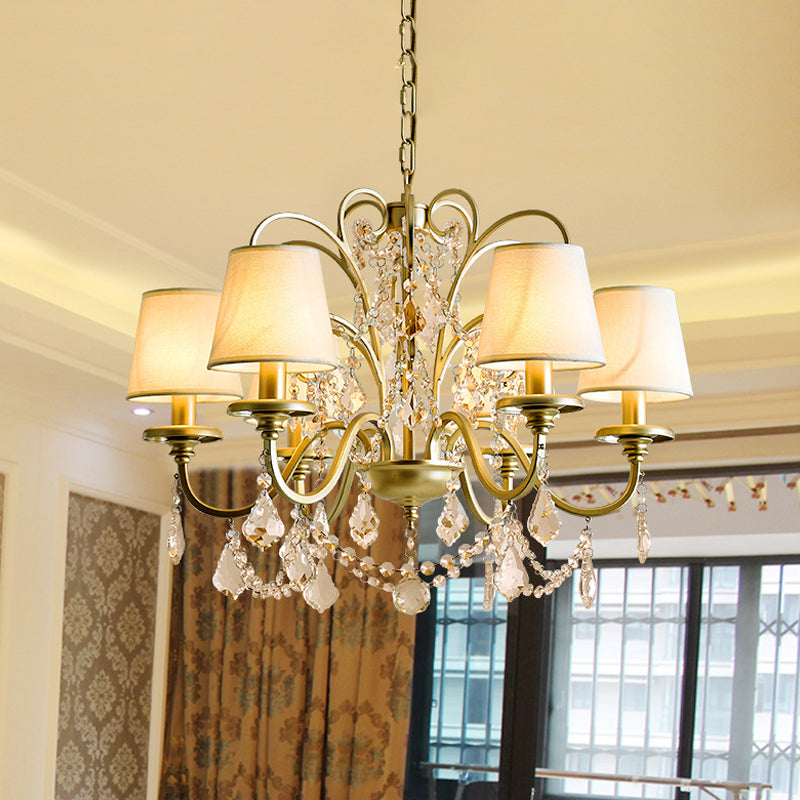 6 Heads Suspension Light with Tapered Crystal Stands Traditional Dinning Hall Chandelier in Gold Gold Clearhalo 'Ceiling Lights' 'Chandeliers' Lighting' options 1290235_a977a9c0-4d7b-4310-afe4-377d4ad53d6b