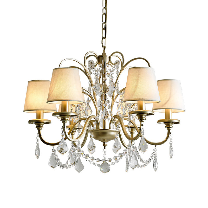 6 Heads Suspension Light with Tapered Crystal Stands Traditional Dinning Hall Chandelier in Gold Clearhalo 'Ceiling Lights' 'Chandeliers' Lighting' options 1290237