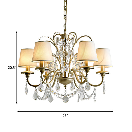 6 Heads Suspension Light with Tapered Crystal Stands Traditional Dinning Hall Chandelier in Gold Clearhalo 'Ceiling Lights' 'Chandeliers' Lighting' options 1290238