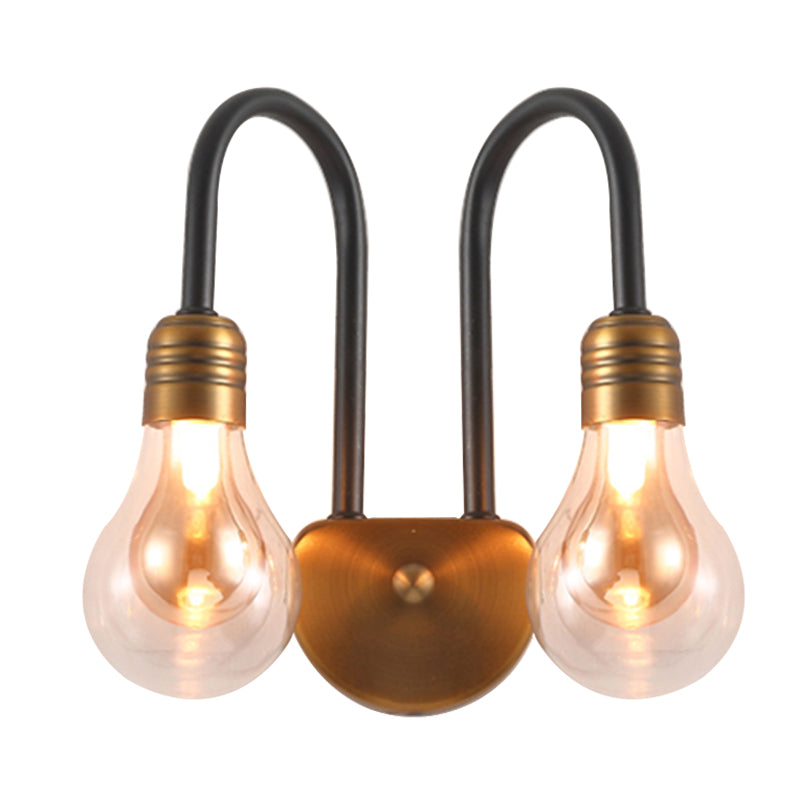 Clear Glass Bulb Wall Lighting Contemporary 1/2/3 Lights Led Wall Sconce Light in Brass with Curved Arm Clearhalo 'Cast Iron' 'Glass' 'Industrial' 'Modern wall lights' 'Modern' 'Tiffany' 'Traditional wall lights' 'Wall Lamps & Sconces' 'Wall Lights' Lighting' 129025