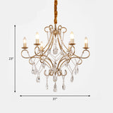 Crystal Stands Gold Suspension Lighting Raindrop 6 Heads Traditional Chandelier Light Fixture Clearhalo 'Ceiling Lights' 'Chandeliers' Lighting' options 1290254