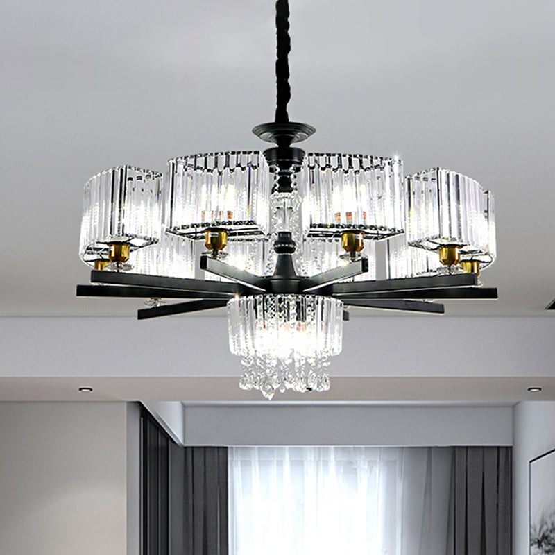 13 Bulbs Crystal Chandelier Traditional Black Geometric Sitting Room Ceiling Lamp Clearhalo 'Ceiling Lights' 'Chandeliers' Lighting' options 1290256