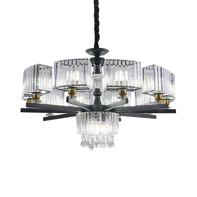 13 Bulbs Crystal Chandelier Traditional Black Geometric Sitting Room Ceiling Lamp Clearhalo 'Ceiling Lights' 'Chandeliers' Lighting' options 1290257