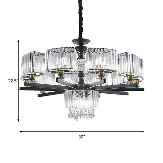 13 Bulbs Crystal Chandelier Traditional Black Geometric Sitting Room Ceiling Lamp Clearhalo 'Ceiling Lights' 'Chandeliers' Lighting' options 1290258