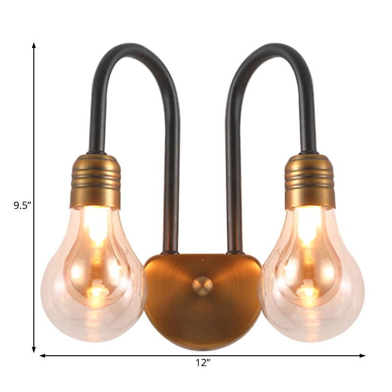 Clear Glass Bulb Wall Lighting Contemporary 1/2/3 Lights Led Wall Sconce Light in Brass with Curved Arm Clearhalo 'Cast Iron' 'Glass' 'Industrial' 'Modern wall lights' 'Modern' 'Tiffany' 'Traditional wall lights' 'Wall Lamps & Sconces' 'Wall Lights' Lighting' 129026