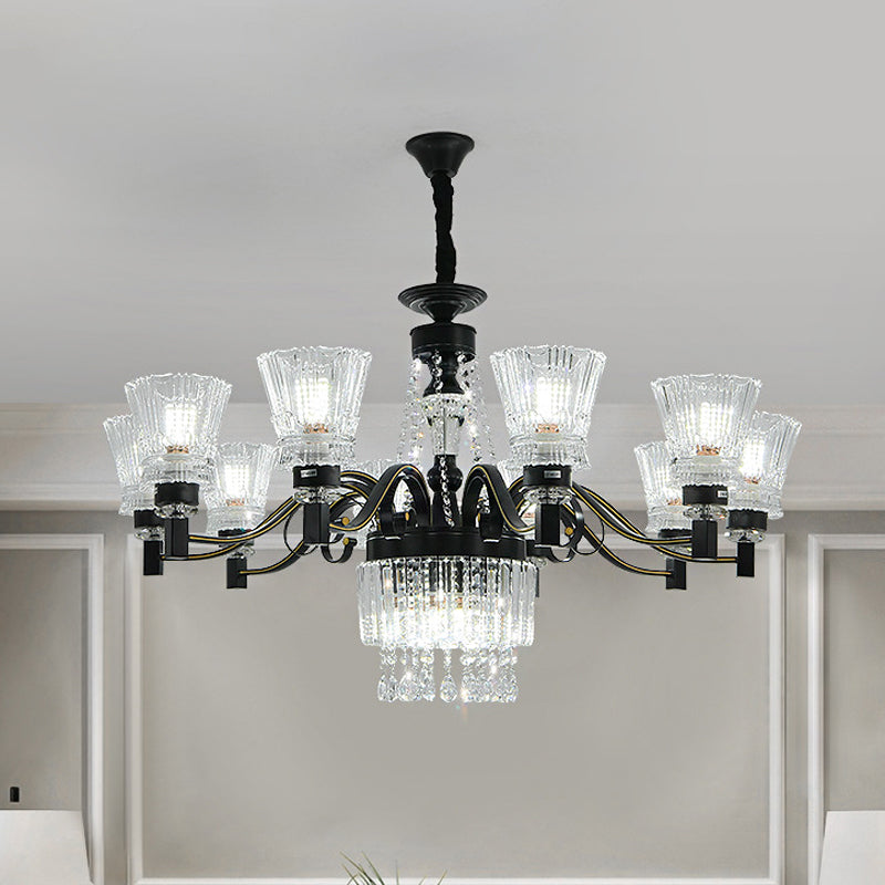 Black Tapered Hanging Ceiling Light Traditional Crystal Stands 13 Heads Great Room Chandelier Clearhalo 'Ceiling Lights' 'Chandeliers' Lighting' options 1290267