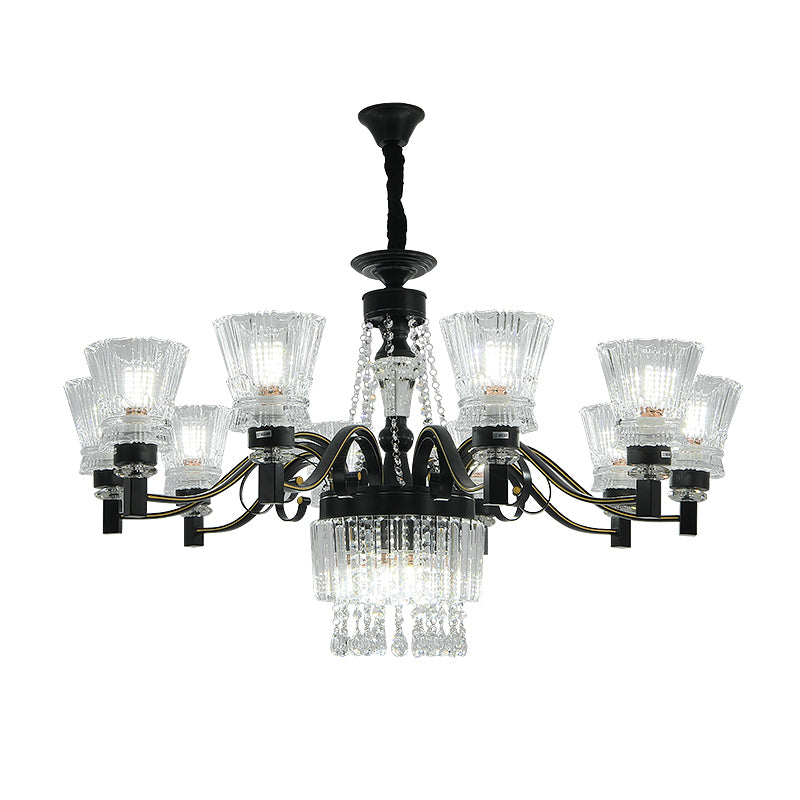 Black Tapered Hanging Ceiling Light Traditional Crystal Stands 13 Heads Great Room Chandelier Clearhalo 'Ceiling Lights' 'Chandeliers' Lighting' options 1290269