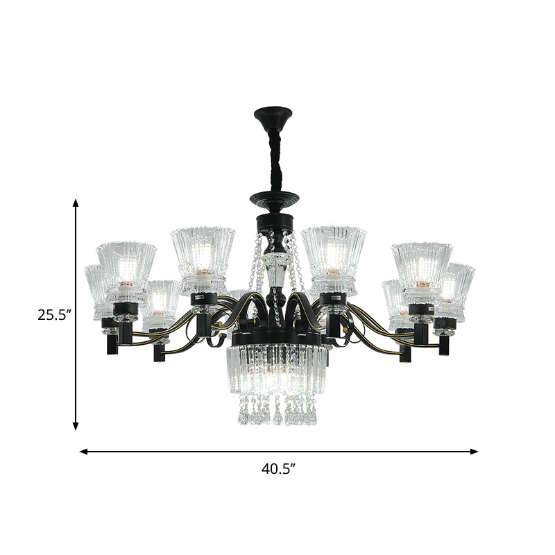 Black Tapered Hanging Ceiling Light Traditional Crystal Stands 13 Heads Great Room Chandelier Clearhalo 'Ceiling Lights' 'Chandeliers' Lighting' options 1290270