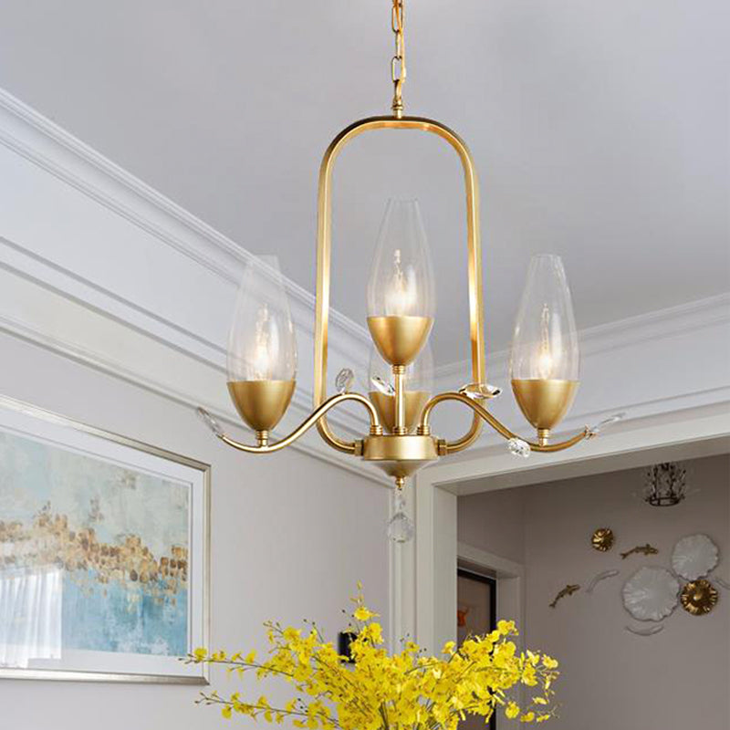 4 Bulbs Torpedo Pendant Chandelier Traditional Gold Crystal Suspended Lighting Fixture Clearhalo 'Ceiling Lights' 'Chandeliers' Lighting' options 1290272