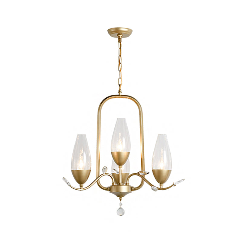 4 Bulbs Torpedo Pendant Chandelier Traditional Gold Crystal Suspended Lighting Fixture Clearhalo 'Ceiling Lights' 'Chandeliers' Lighting' options 1290273