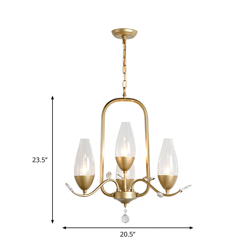 4 Bulbs Torpedo Pendant Chandelier Traditional Gold Crystal Suspended Lighting Fixture Clearhalo 'Ceiling Lights' 'Chandeliers' Lighting' options 1290274