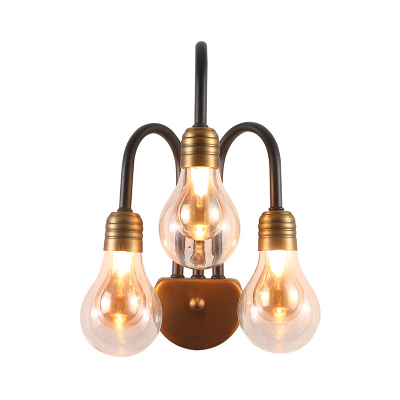 Clear Glass Bulb Wall Lighting Contemporary 1/2/3 Lights Led Wall Sconce Light in Brass with Curved Arm Clearhalo 'Cast Iron' 'Glass' 'Industrial' 'Modern wall lights' 'Modern' 'Tiffany' 'Traditional wall lights' 'Wall Lamps & Sconces' 'Wall Lights' Lighting' 129029