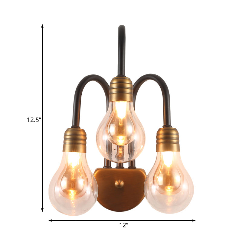 Clear Glass Bulb Wall Lighting Contemporary 1/2/3 Lights Led Wall Sconce Light in Brass with Curved Arm Clearhalo 'Cast Iron' 'Glass' 'Industrial' 'Modern wall lights' 'Modern' 'Tiffany' 'Traditional wall lights' 'Wall Lamps & Sconces' 'Wall Lights' Lighting' 129030