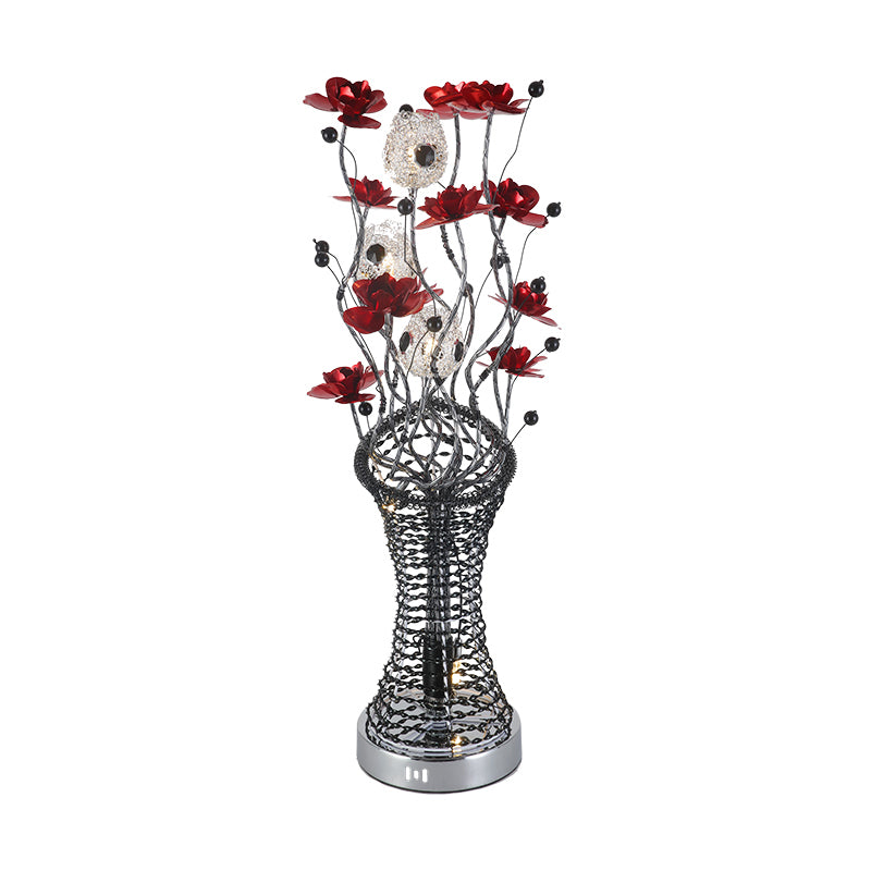 Decorative Twig Column Table Lamp Aluminum LED Desk Lighting with Floret Decor in Red and Black, Warm/White Light Clearhalo 'Lamps' 'Table Lamps' Lighting' 1290317