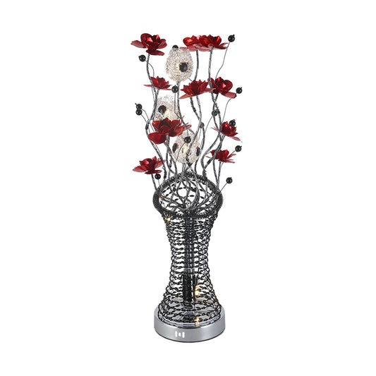 Decorative Twig Column Table Lamp Aluminum LED Desk Lighting with Floret Decor in Red and Black, Warm/White Light Clearhalo 'Lamps' 'Table Lamps' Lighting' 1290317