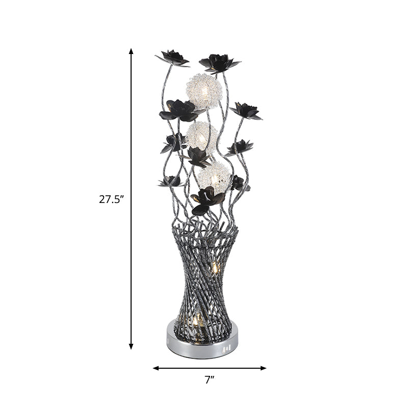 LED Cylinder Vine Night Light Art Decor Black-Silver Metal Table Lighting with Blossom Detail for Bedside Clearhalo 'Lamps' 'Table Lamps' Lighting' 1290322