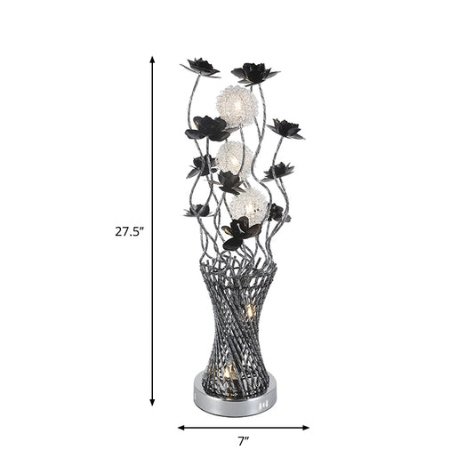 LED Cylinder Vine Night Light Art Decor Black-Silver Metal Table Lighting with Blossom Detail for Bedside Clearhalo 'Lamps' 'Table Lamps' Lighting' 1290322