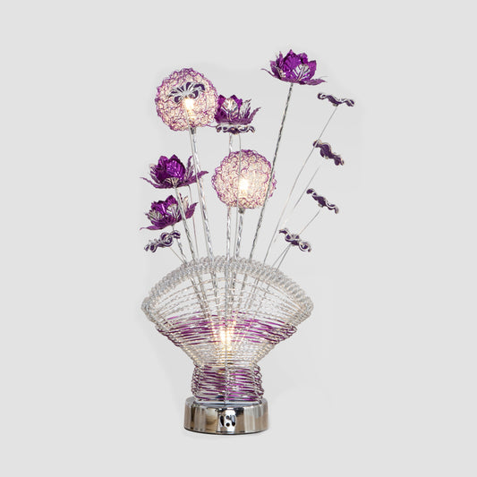 Fan-Shaped Aluminum Table Lighting Decorative LED Bedroom Desk Lamp with Rose and Dandelion Decor in Red/Purple Clearhalo 'Lamps' 'Table Lamps' Lighting' 1290331