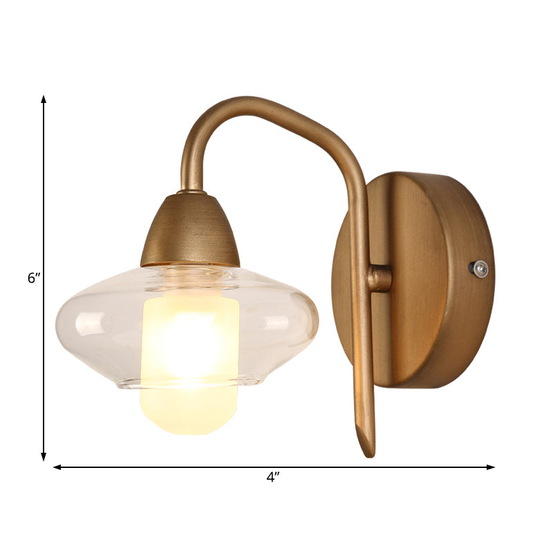 Brass Elliptical Sconce Lighting Modernist 1 Light Clear Glass Led Wall Mounted Light Clearhalo 'Cast Iron' 'Glass' 'Industrial' 'Modern wall lights' 'Modern' 'Tiffany' 'Traditional wall lights' 'Wall Lamps & Sconces' 'Wall Lights' Lighting' 129034