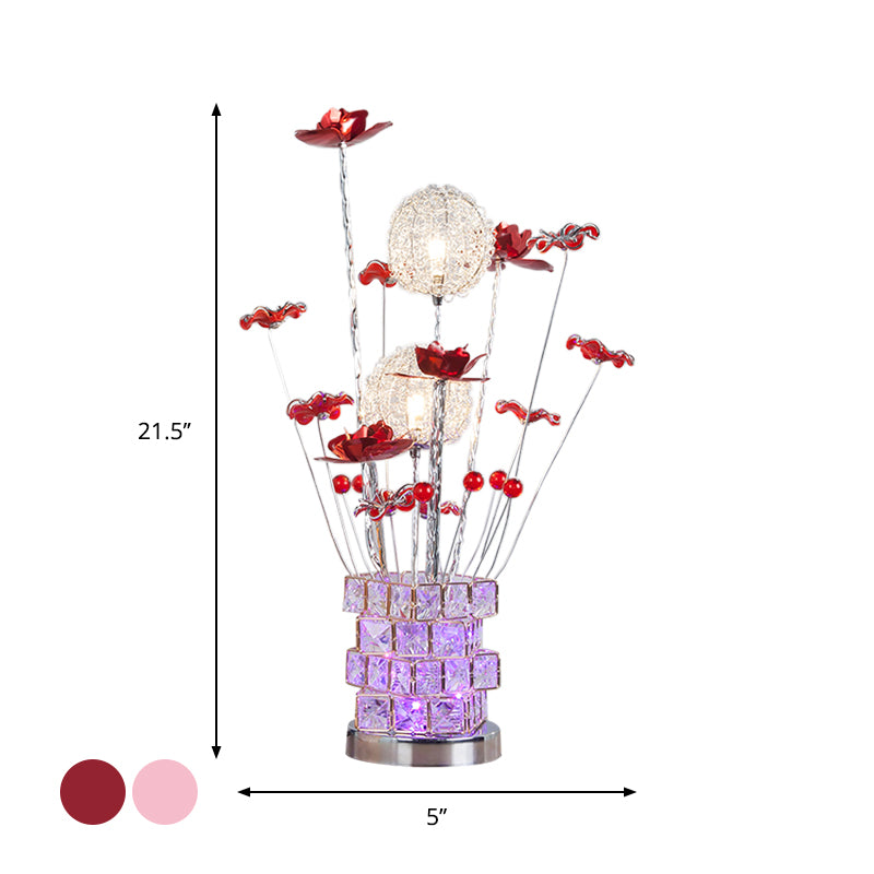 Aluminum Rubik's Cube Desk Lamp Art Decor Drawing Room Crystal Embedded LED Night Table Light with Pink/Red Blossom Decor Clearhalo 'Lamps' 'Table Lamps' Lighting' 1290340